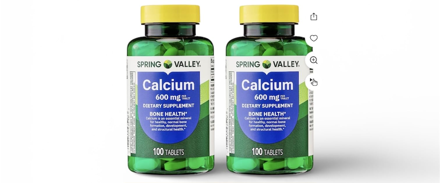 Spring Valley Calcium Bone Health bottle with tablets, highlighting the product in a routine setting