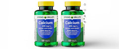 Spring Valley Calcium Bone Health bottle with tablets, highlighting the product in a routine setting