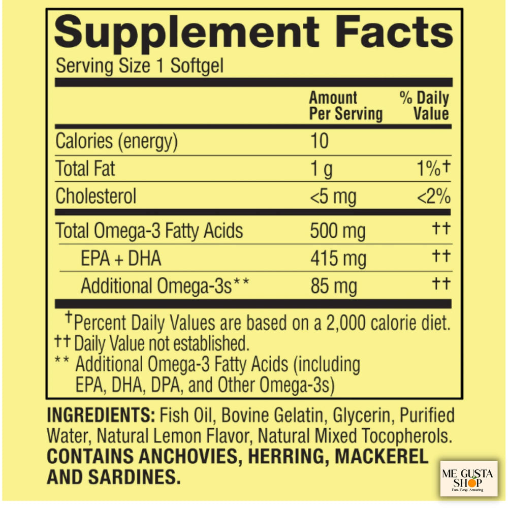 Spring Valley Omega-3 label closeup with 500mg per softgel