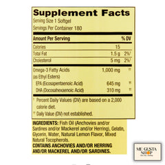 Spring Valley Omega-3 softgels capsules close-up showing 1000 mg per serving.