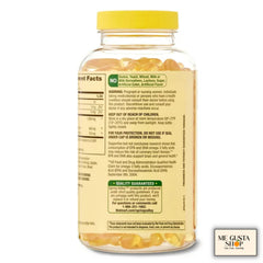 Spring Valley Omega-3 softgels label close-up with EPA and DHA details.