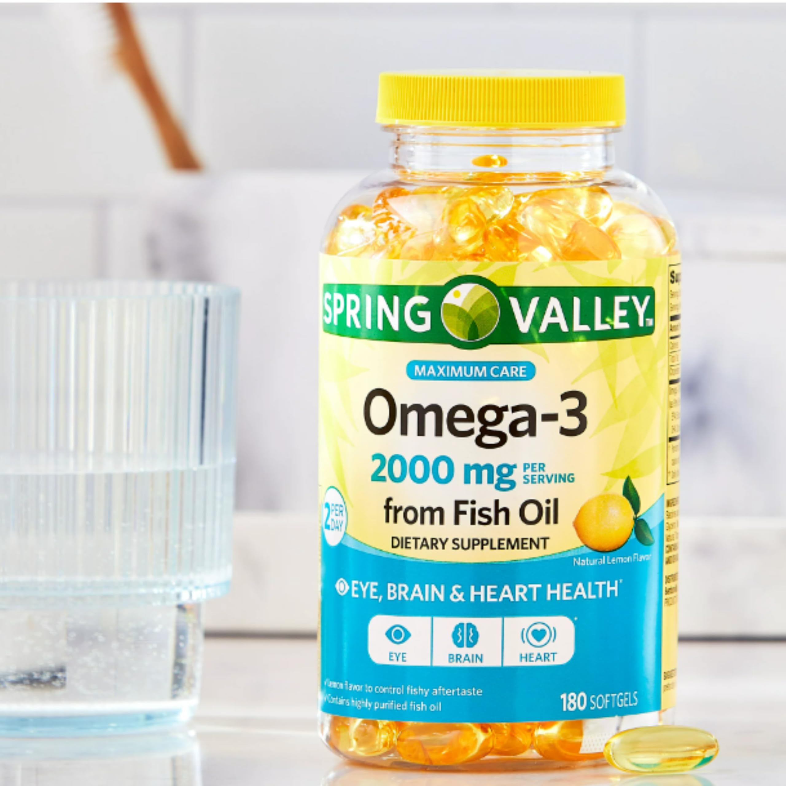 Spring Valley Omega-3 180 softgels pack ready for routine use.