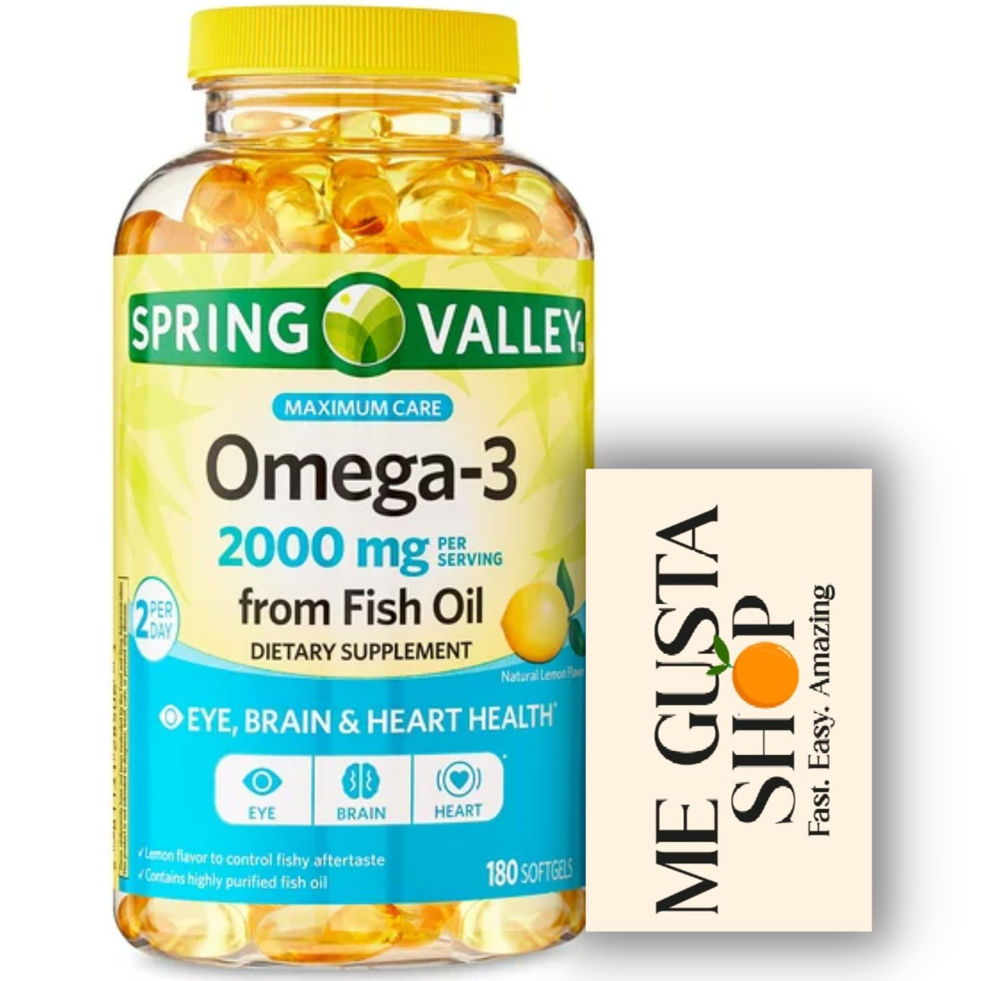 Spring Valley Omega-3 Fish Oil bottle front promotes daily wellness.