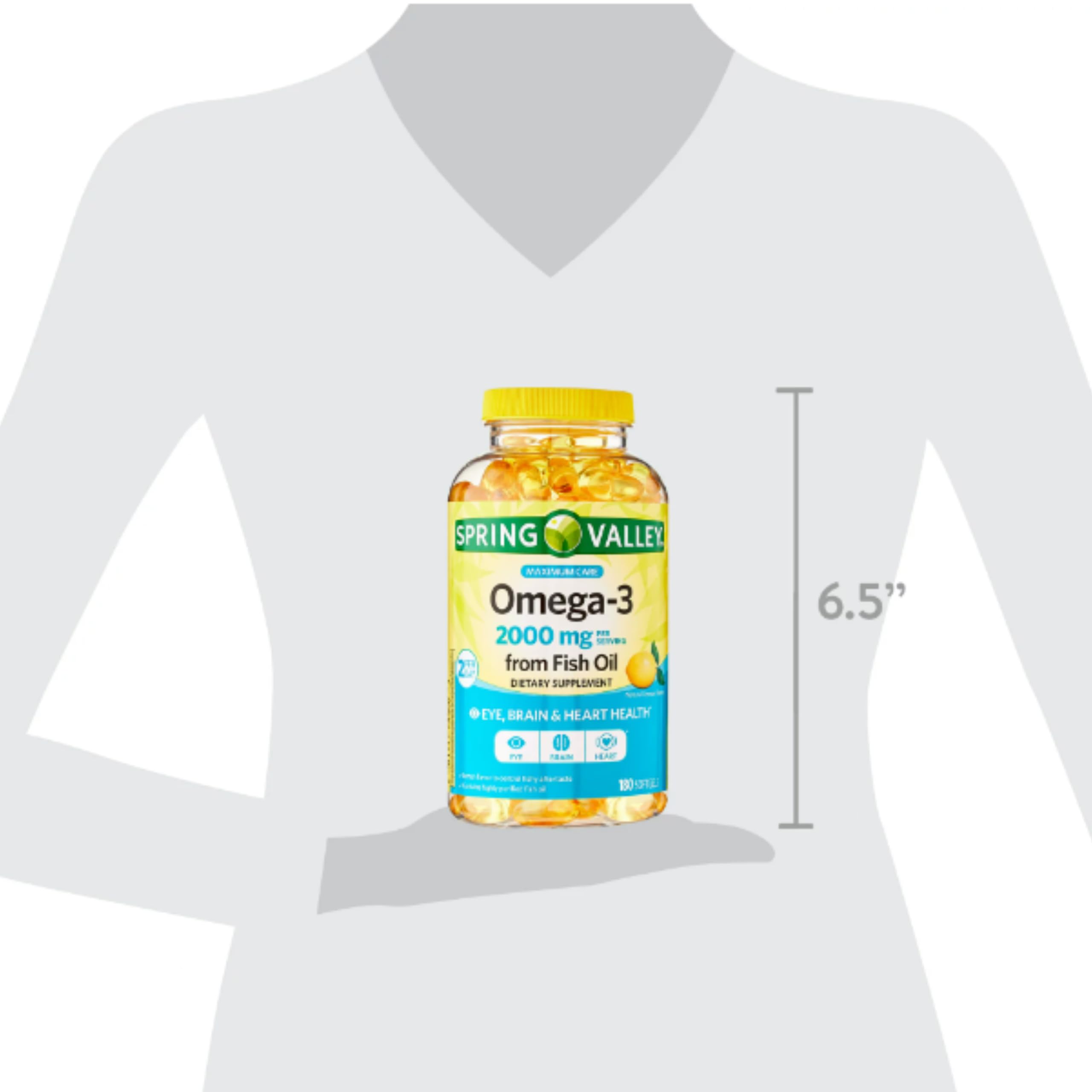 Spring Valley Omega-3 oil label close-up with product details.