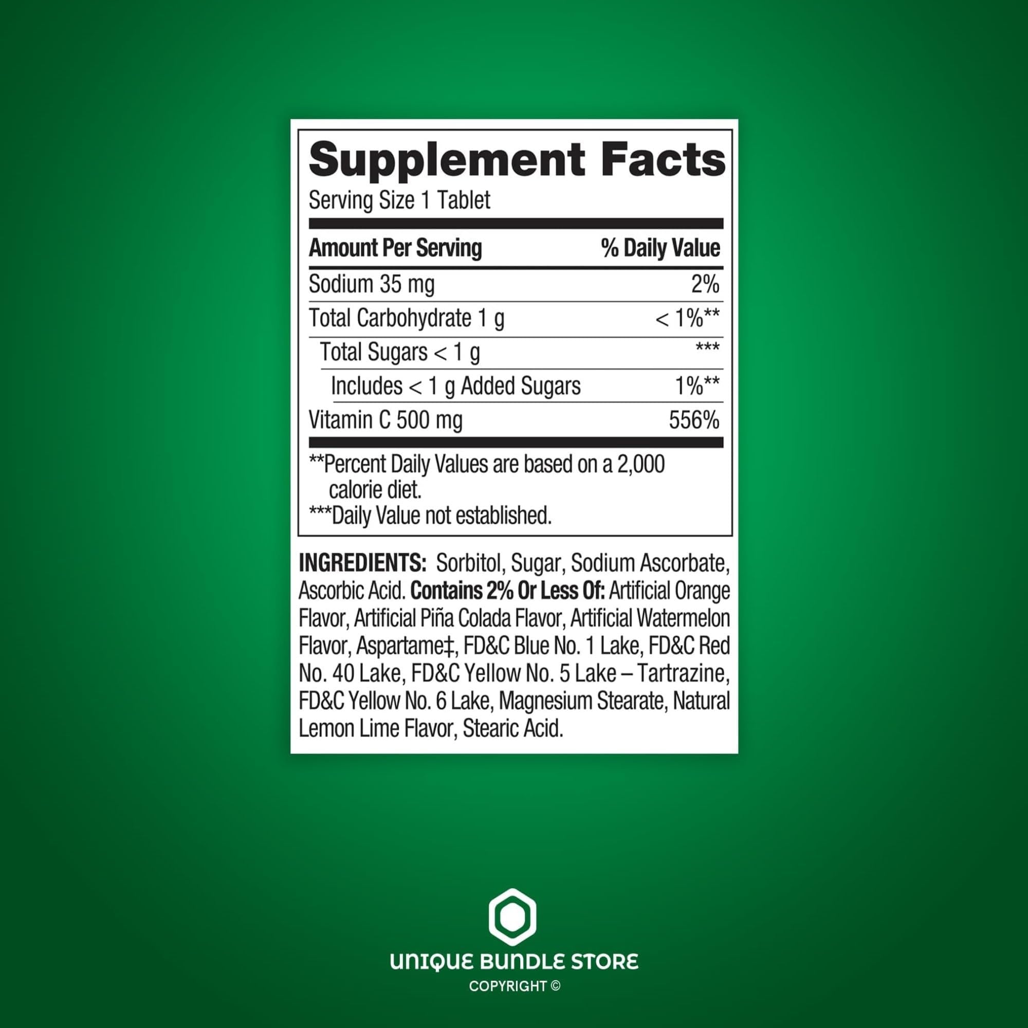 Spring Valley Vitamin C 500 mg gluten-free and lactose-free label for dietary needs
