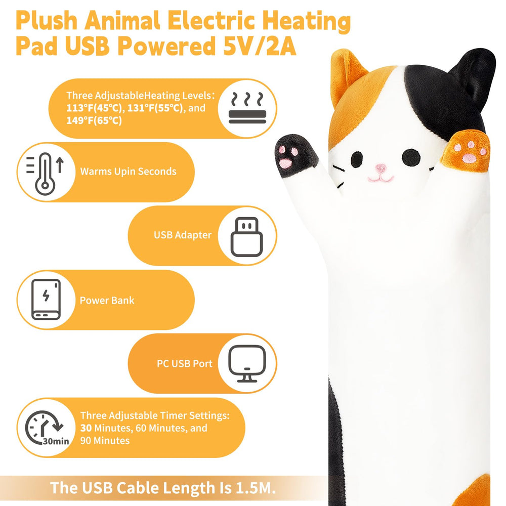 Sprinqdawin Calico Cat Heating Pad 22-inch plush body provides soft, comforting support.