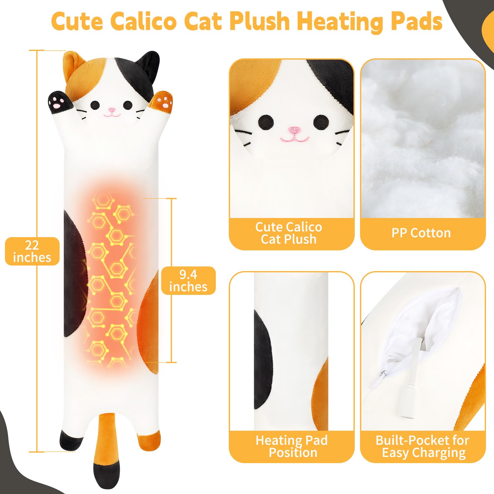 Sprinqdawin Calico Cat Heating Pad USB power cable offers versatile charging options.