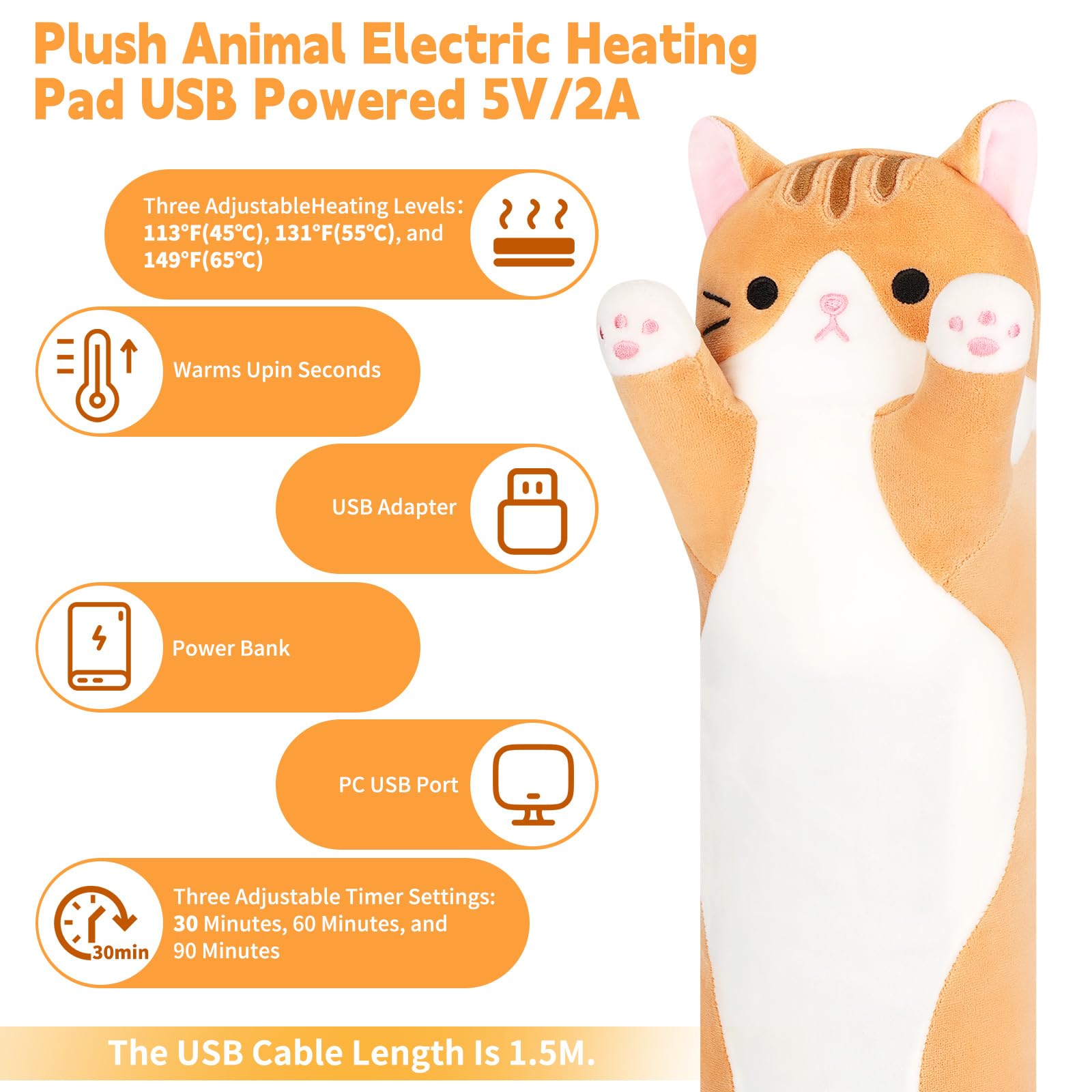 Sprinqdawin orange cat pocket holds a power bank for on-the-go warmth