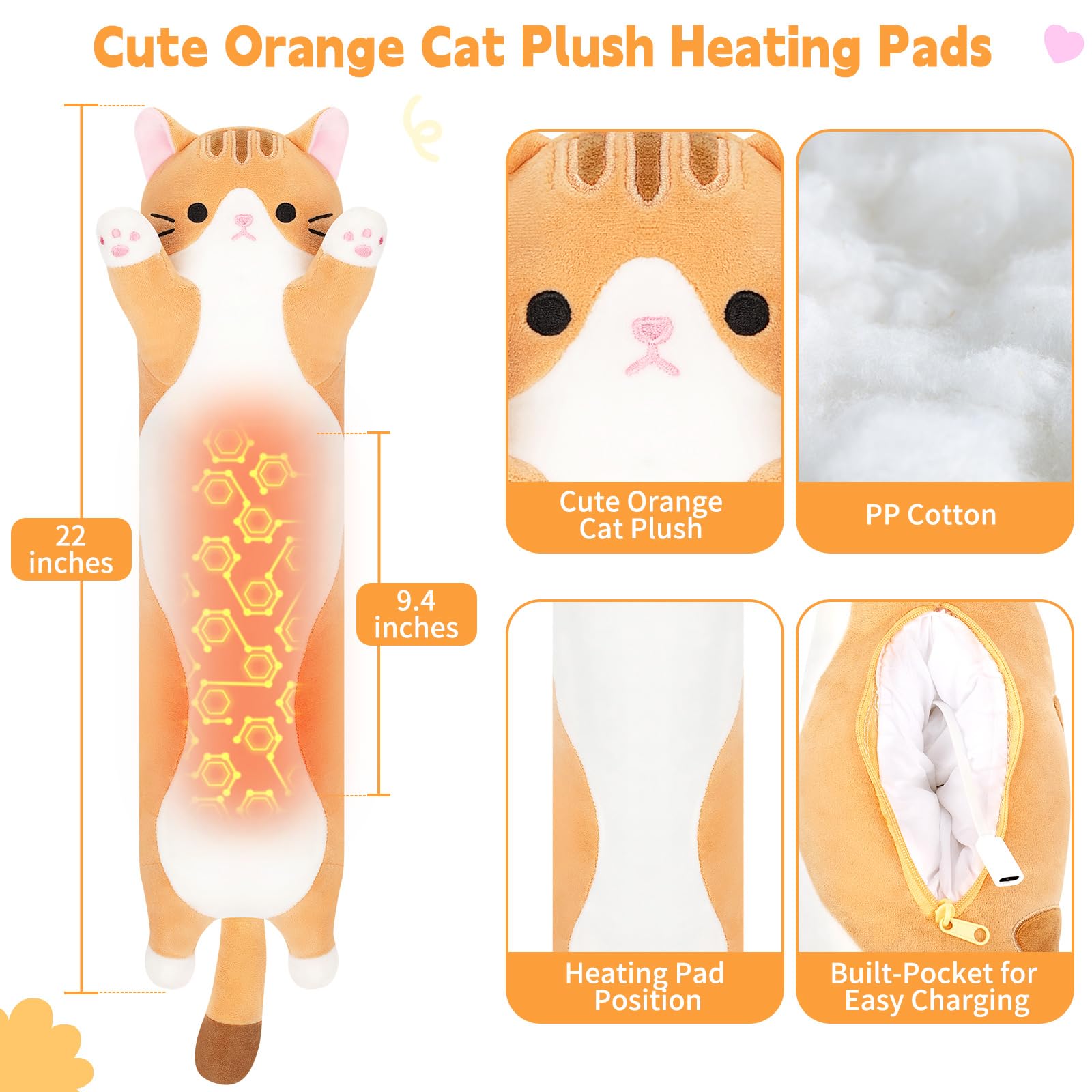 Sprinqdawin orange cat with adjustable temperature control for personalized warmth