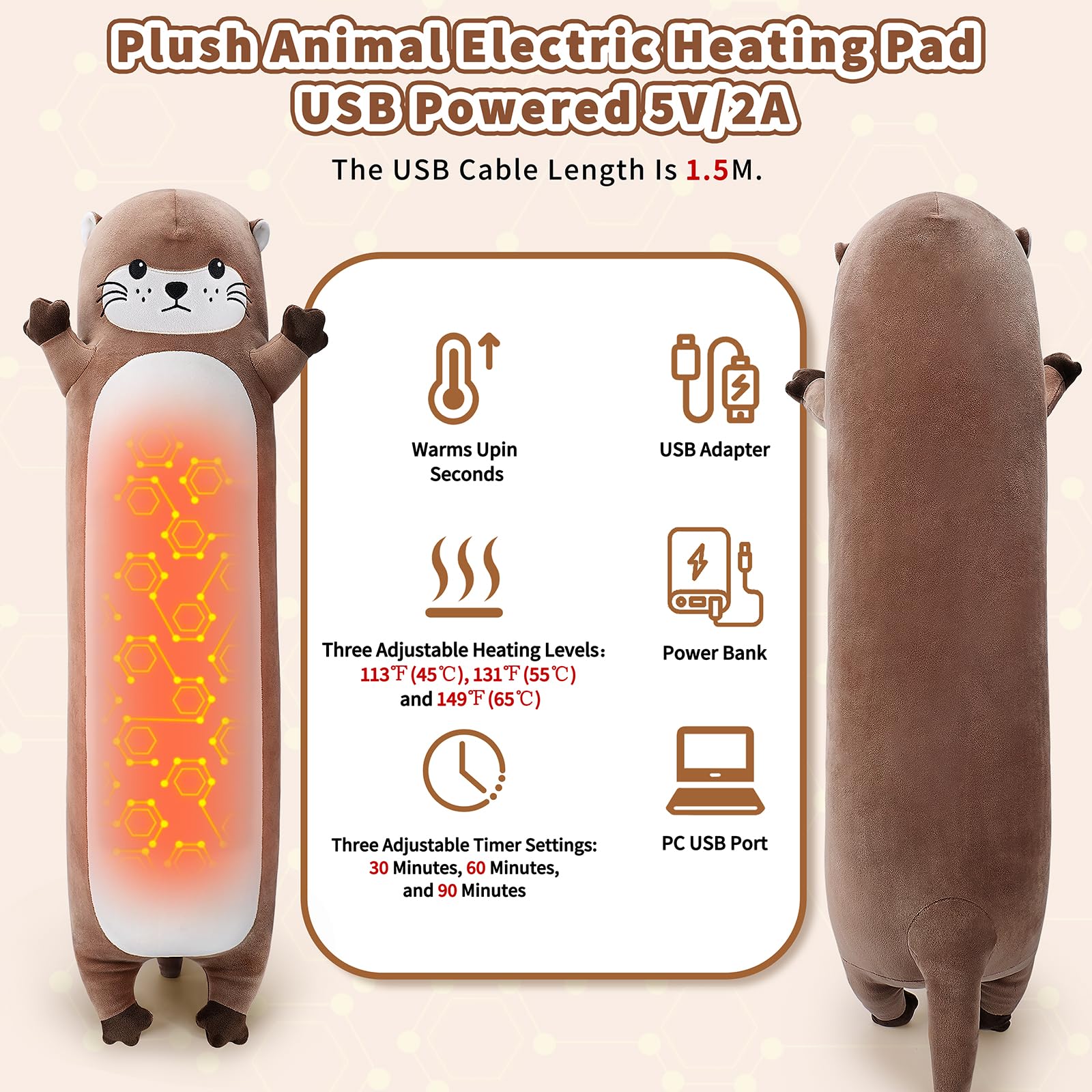 Sprinqdawin Otter heating pad 20-inch size illustrating large, huggable warmth