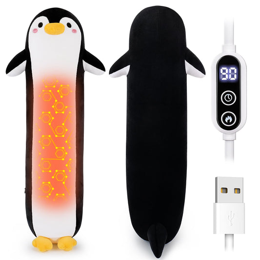 Sprinqdawin Penguin Heating Pad front view, 20-inch plush for cozy cramps relief
