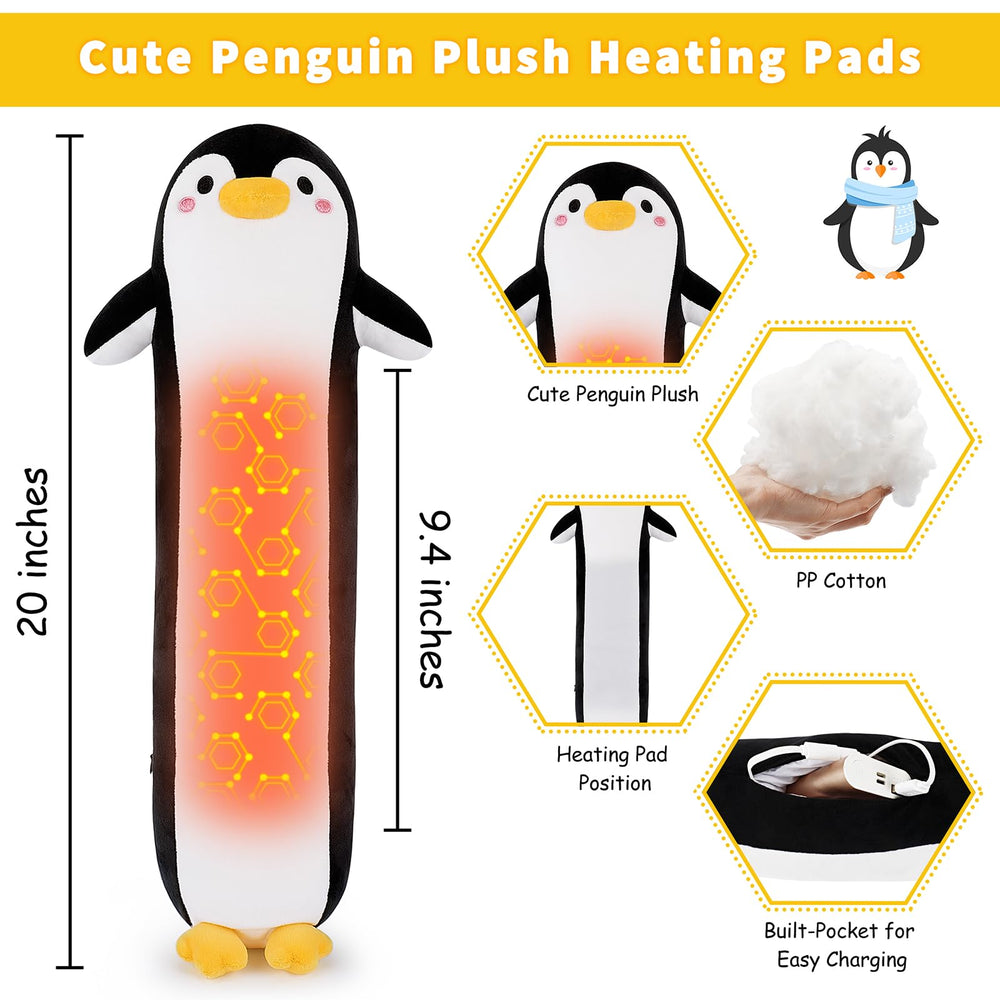 Sprinqdawin Penguin Heating Pad side view, plush warmth for travel comfort