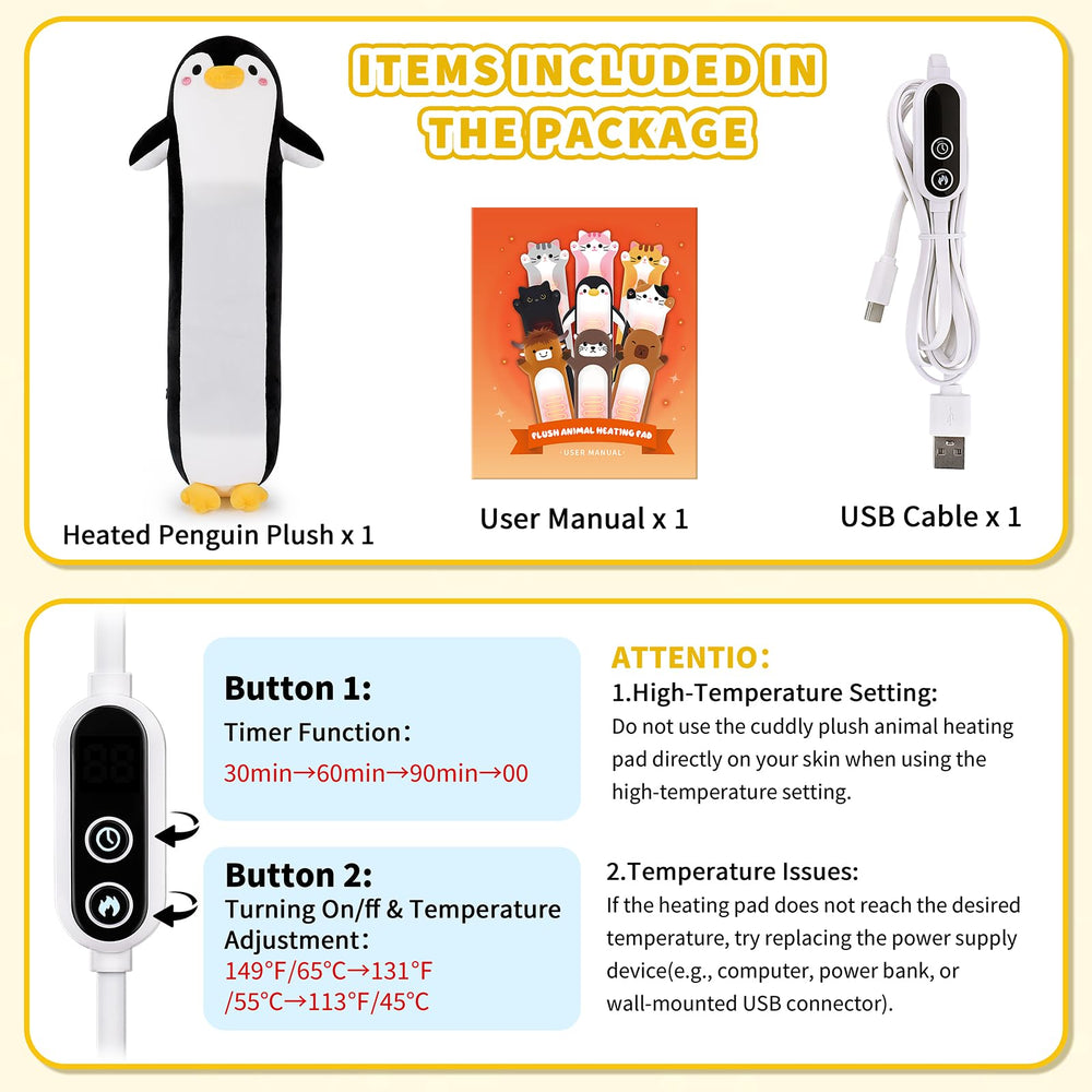 Sprinqdawin Penguin Heating Pad temperature controls, three levels for personalized warmth