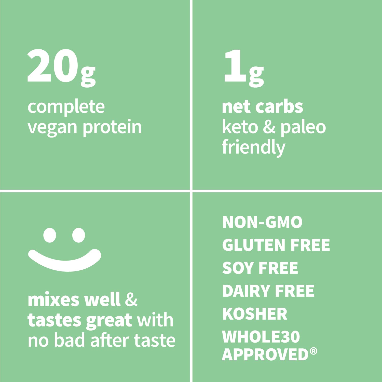 Close-up of Sprout Living pea protein powder label, highlighting no artificial additives.