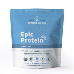 Sprout Living protein powder unflavored 5 lb container for easy daily shakes.