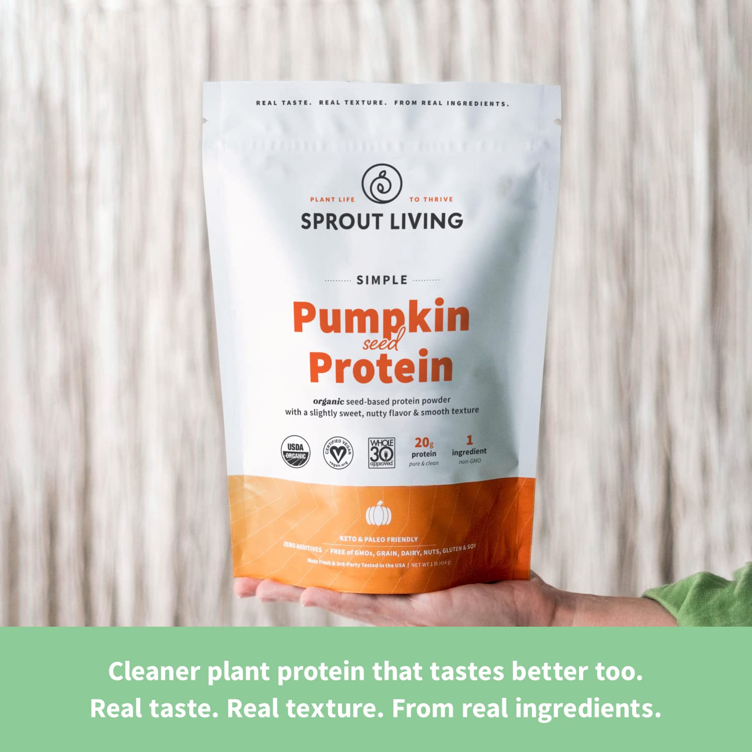 Sprout Living shake shows dairy-free, smooth vegan drink.