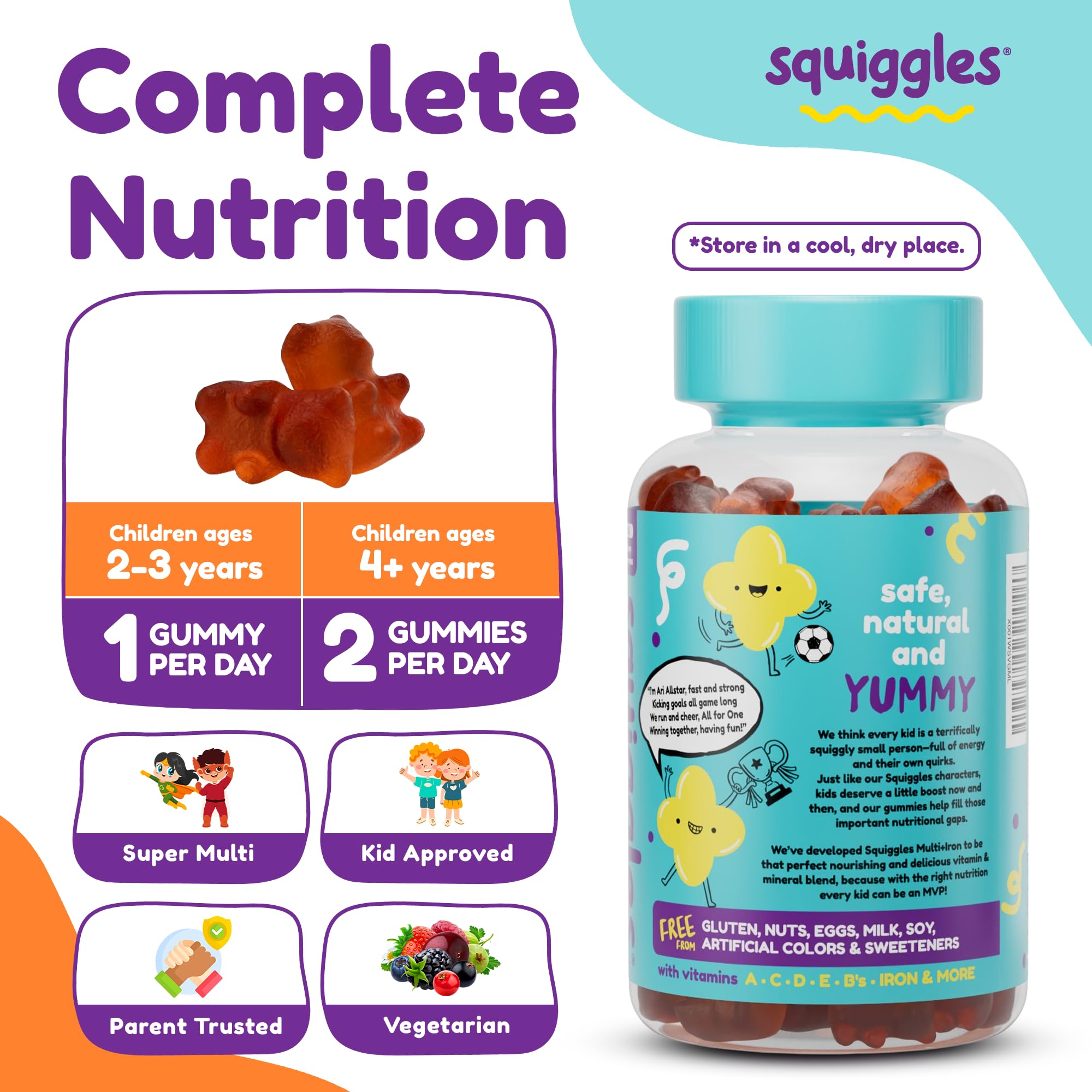 Squiggles berry-flavored gummies designed for tasty daily vitamins