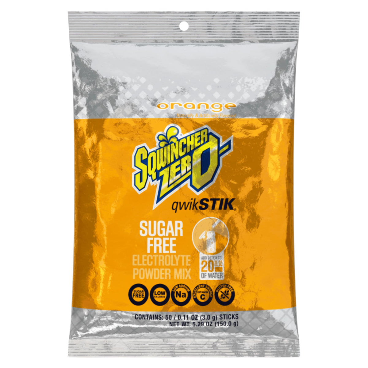 Sqwincher Zero Qwik Stik Orange packaging for on-the-go hydration