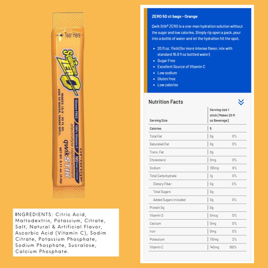 Sqwincher Zero Qwik Stik Orange stick dissolves quickly for fast hydration