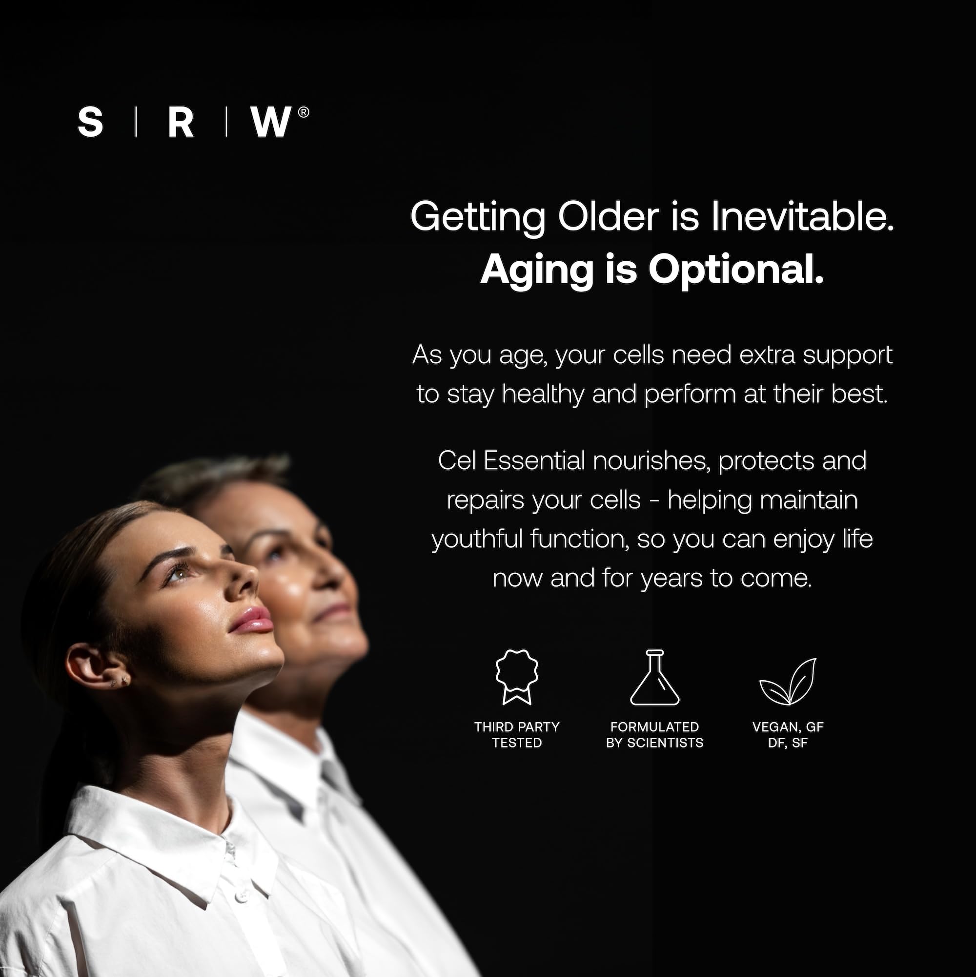 SRW Cel Essential ingredients pack showing 17 vitamins and minerals.