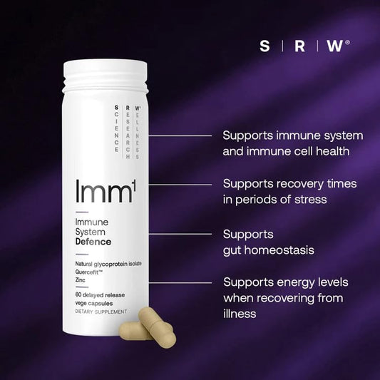 SRW Imm¹ Defence capsules close-up revealing natural glycoprotein isolate