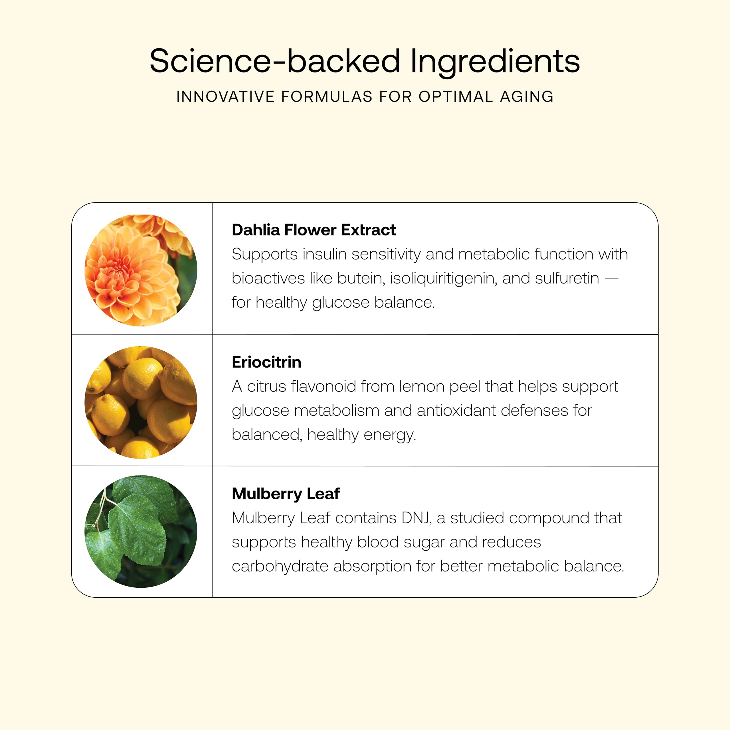 Mulberry leaf extract, dahlia, and eriocitrin ingredients featured for metabolic wellness