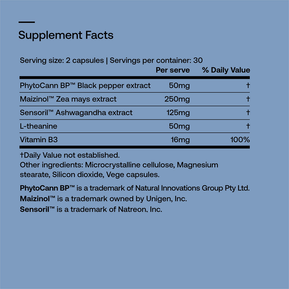 SRW Nrv² Calm label detail noting rest and digest support