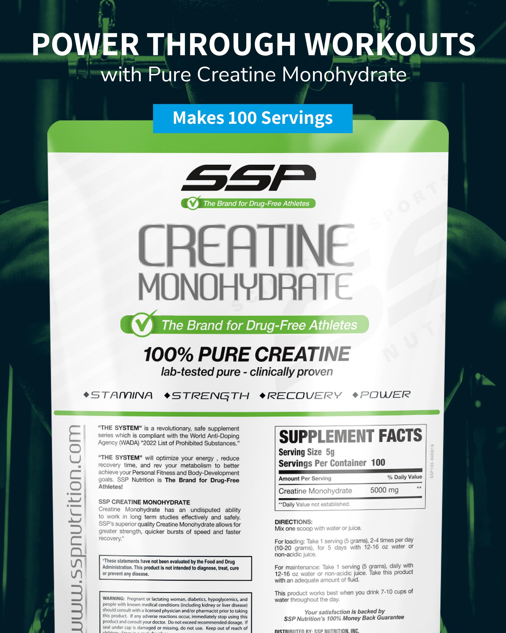 SSP Creatine Monohydrate 500g pouch ready for daily use