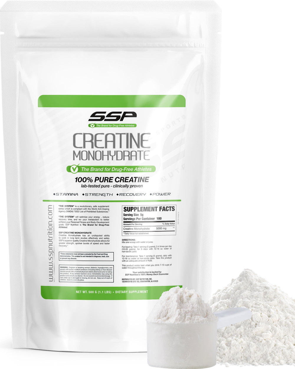 SSP Creatine Monohydrate unflavored powder for clean training support