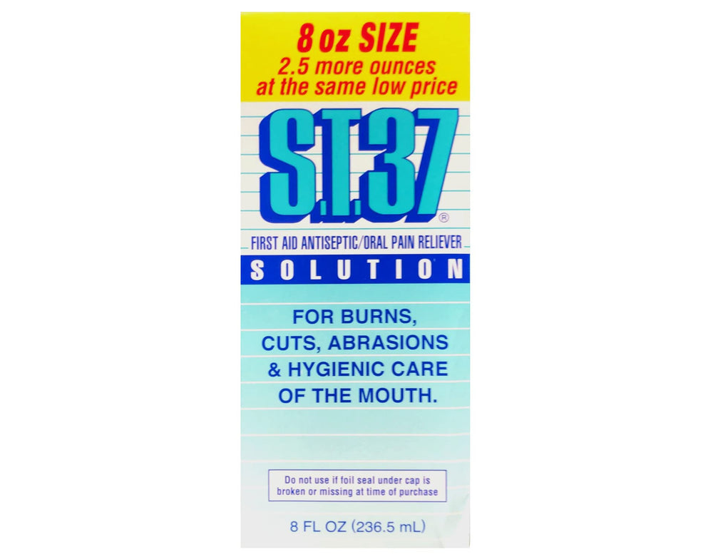 ST.37 Solution label closeup highlighting antiseptic formula