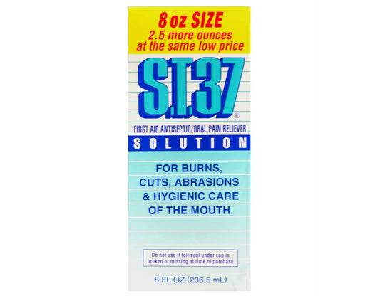 ST.37 Solution label closeup highlighting antiseptic formula