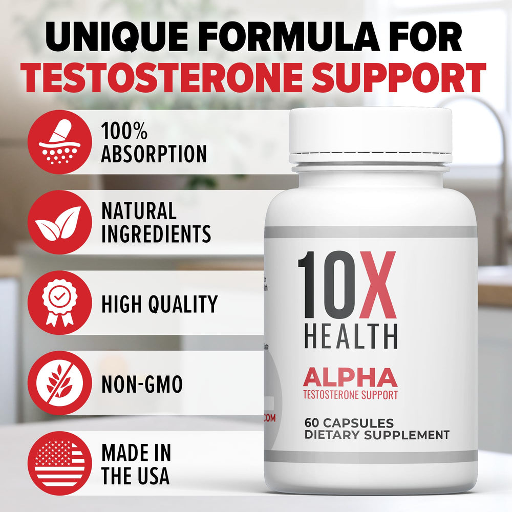 Stacked capsules pictured, 10X Alpha supports simple daily routine.