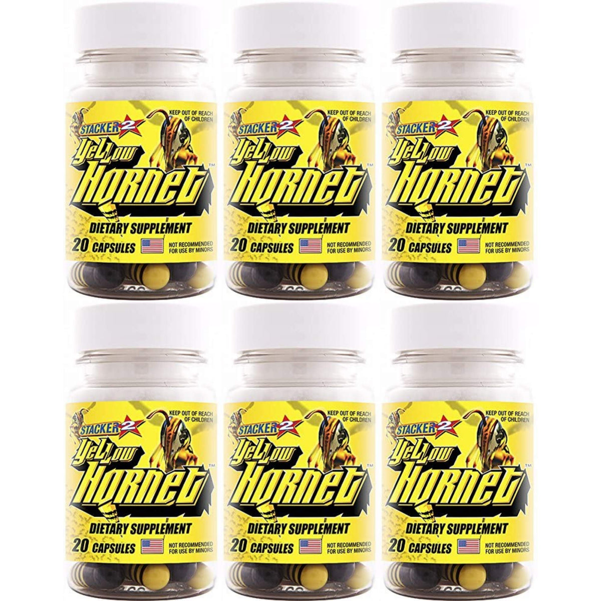 STACKER 2 Yellow Hornet bottle front highlighting energy-boosting herbal blend.