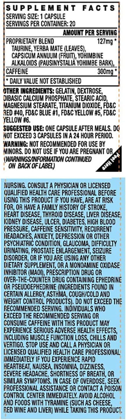 STACKER 2 Yellow Hornet label close-up showing Yohimbe, Yerba Mate, and Capsaicin.