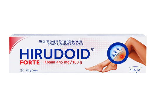 STADA HiruCream Forte packaging, German-made formula for bruises and sprains.