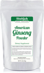 Stakich American Ginseng Root Powder jar shows pure powder for natural energy.