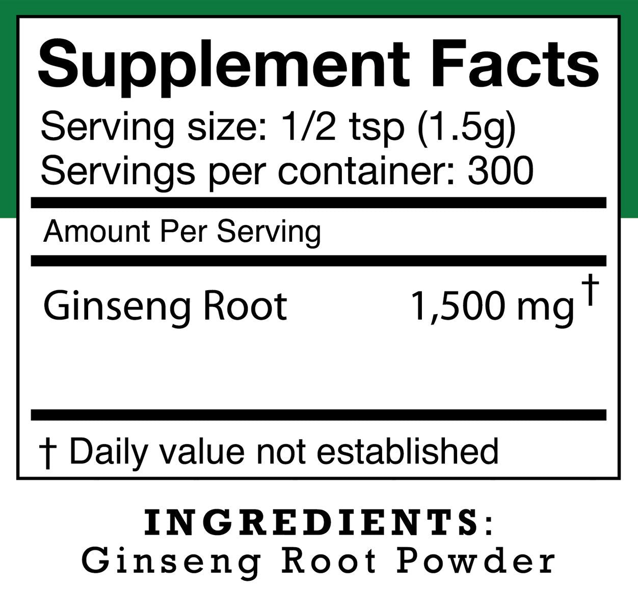 Stakich American Ginseng Root Powder label closeup confirms ingredients and sourcing.
