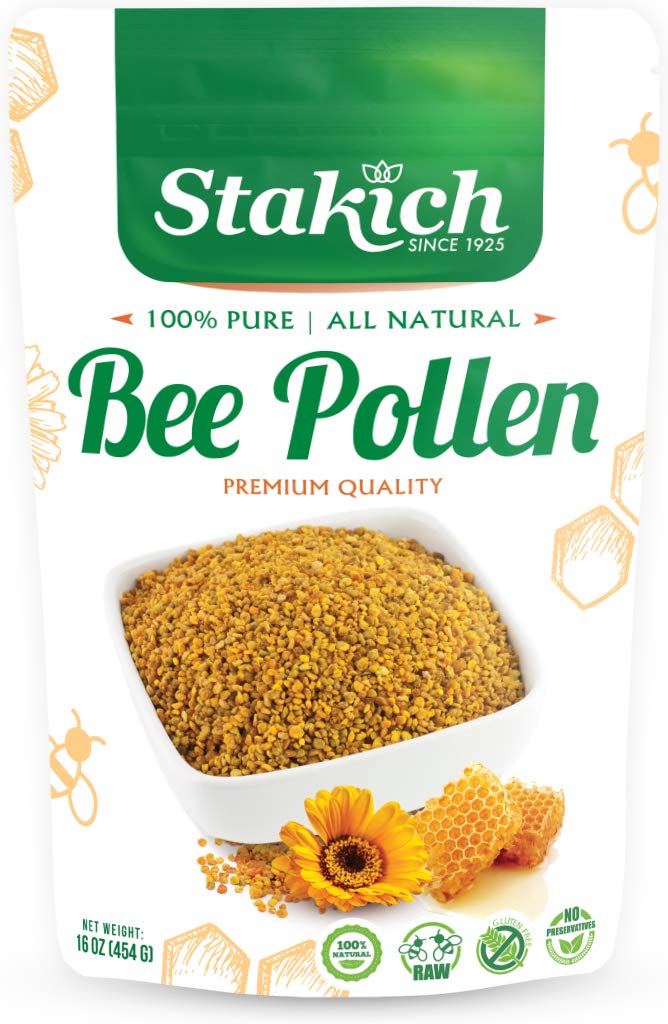 Stakich Bee Pollen granules in a 1lb pack for versatile breakfast use