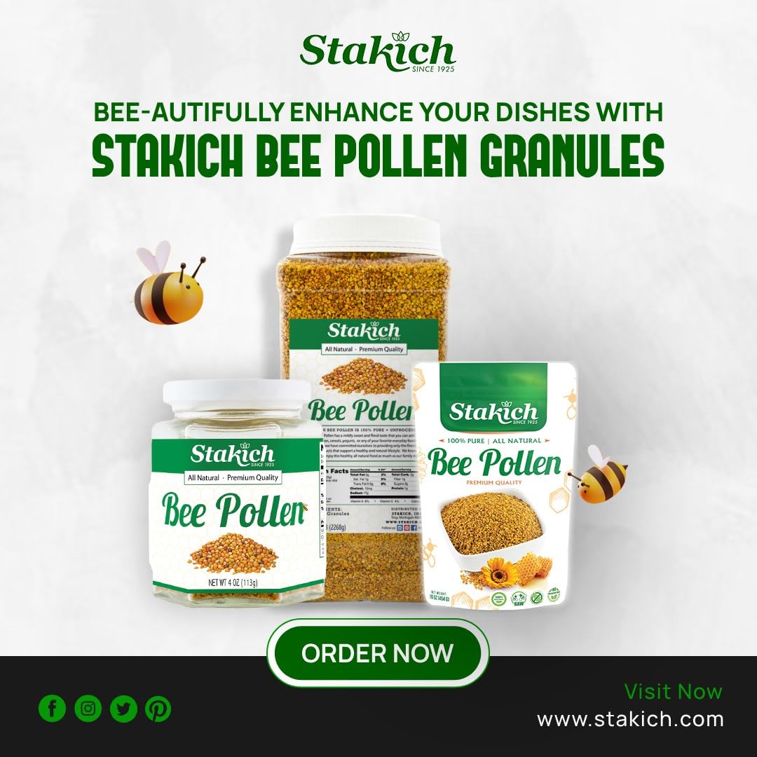 Stakich Bee Pollen granules blended into smoothies for versatile energy boost