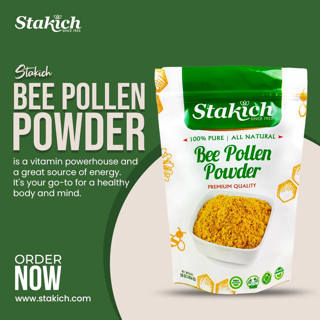 Stakich Bee Pollen Powder on cereal, adding a nutritious topping.