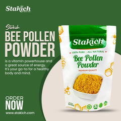 Stakich Bee Pollen Powder on cereal, adding a nutritious topping.