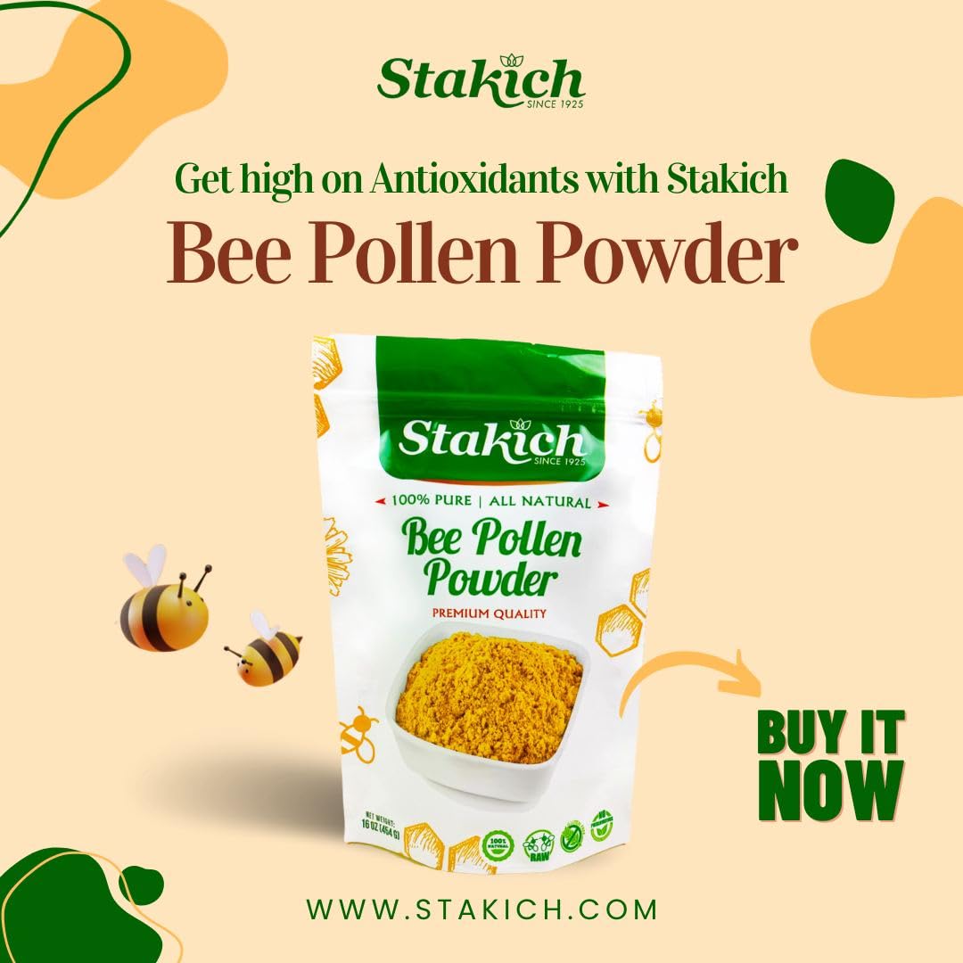 Stakich Bee Pollen Powder poured into yogurt for a tasty boost.