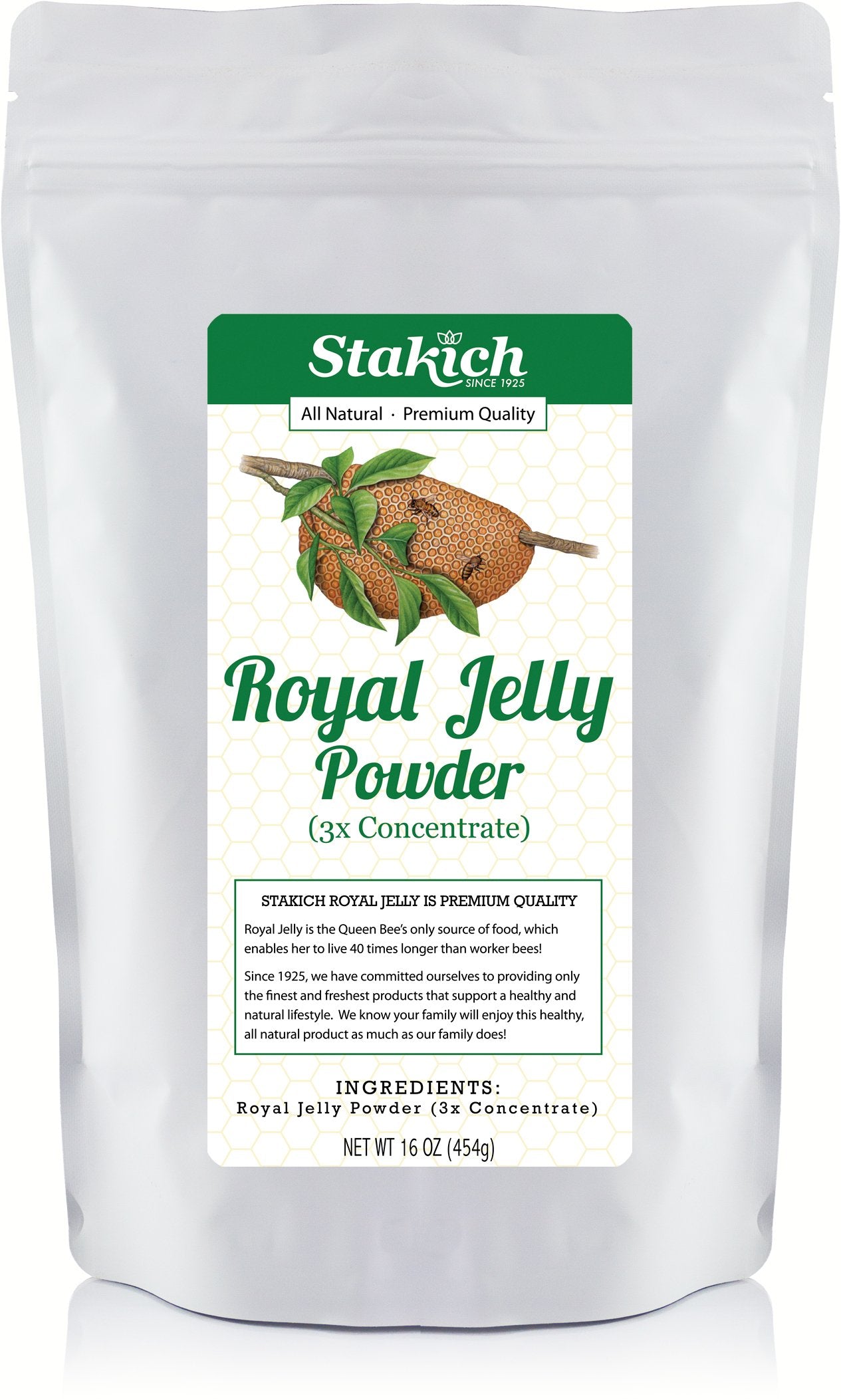Stakich Royal Jelly Powder bottle — pure, high-potency daily supplement.