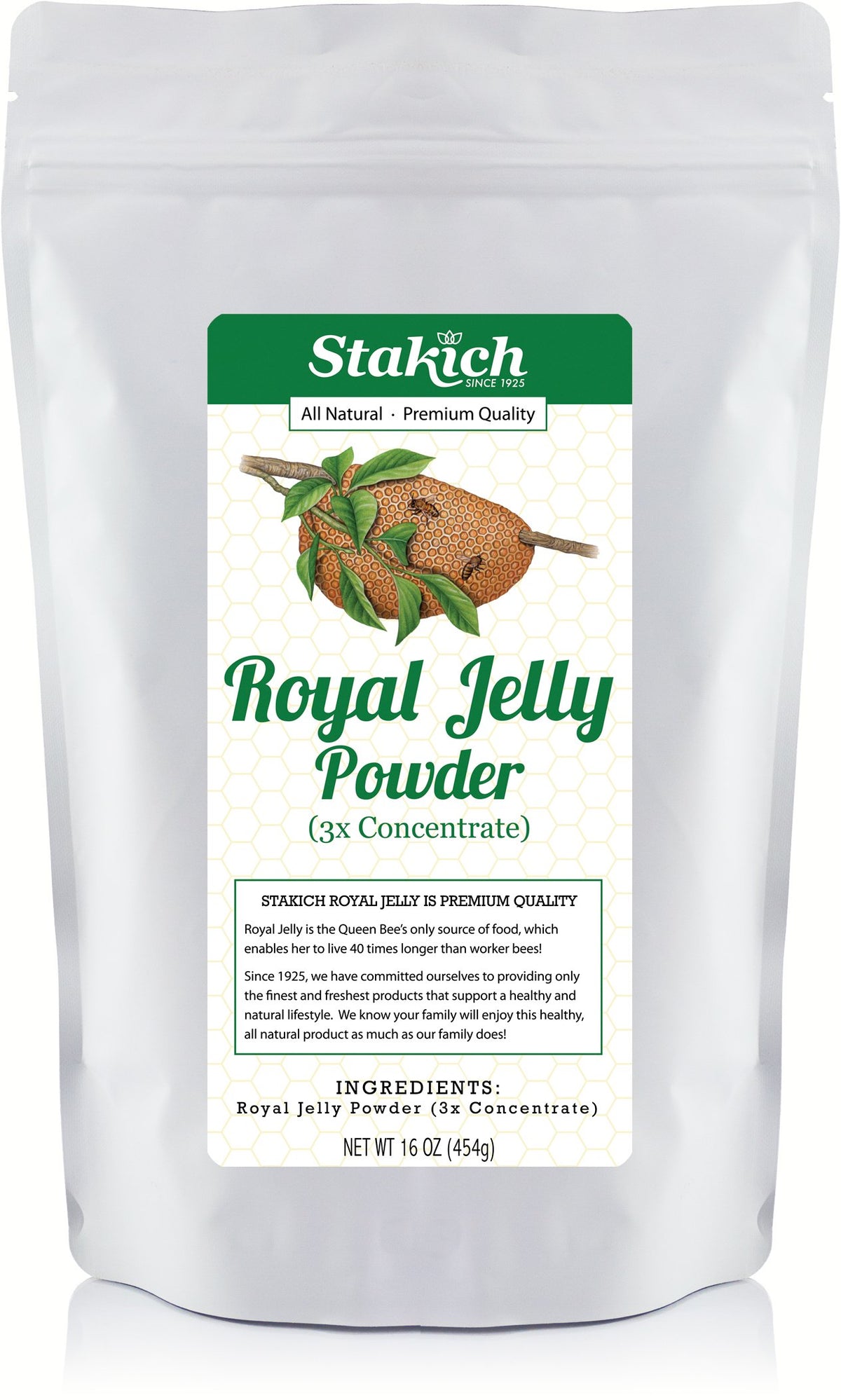 Stakich Royal Jelly Powder bottle — pure, high-potency daily supplement.