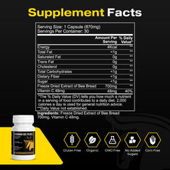 Stampede Network Bee Pollen Pearls bottle highlights vitamin C and vitality on the go.