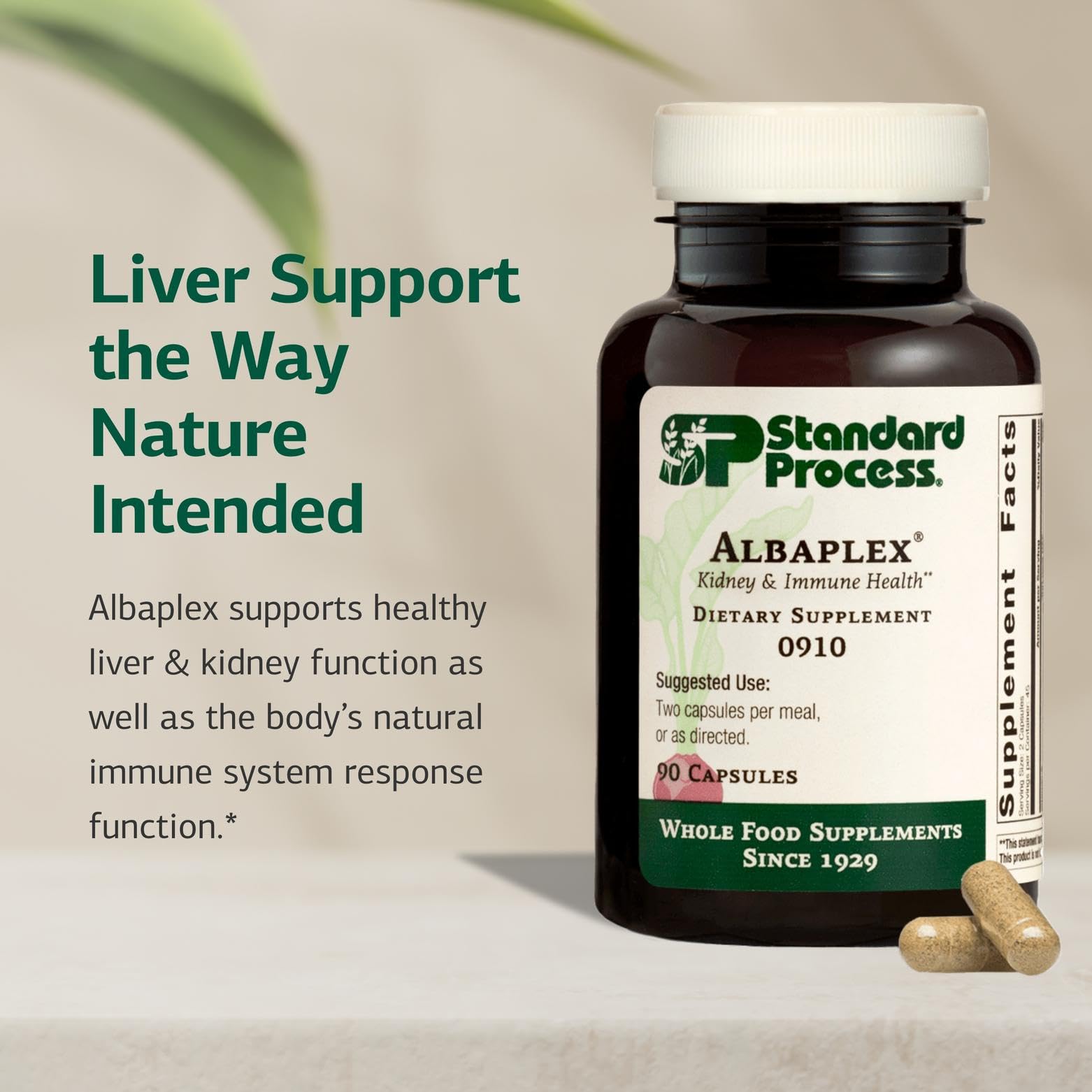Albaplex capsules close-up emphasizing non-dairy formula for dietary flexibility
