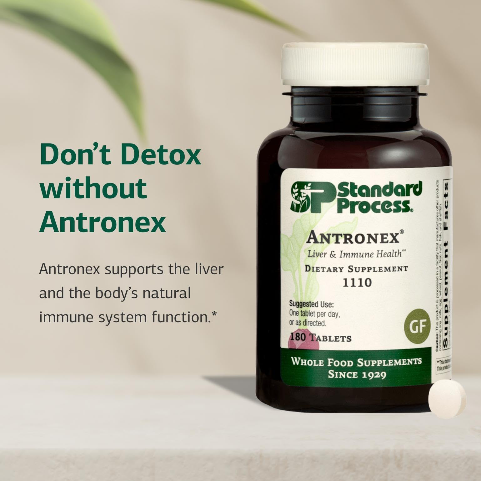Standard Process Antronex bottle on kitchen counter for easy daily supplementation