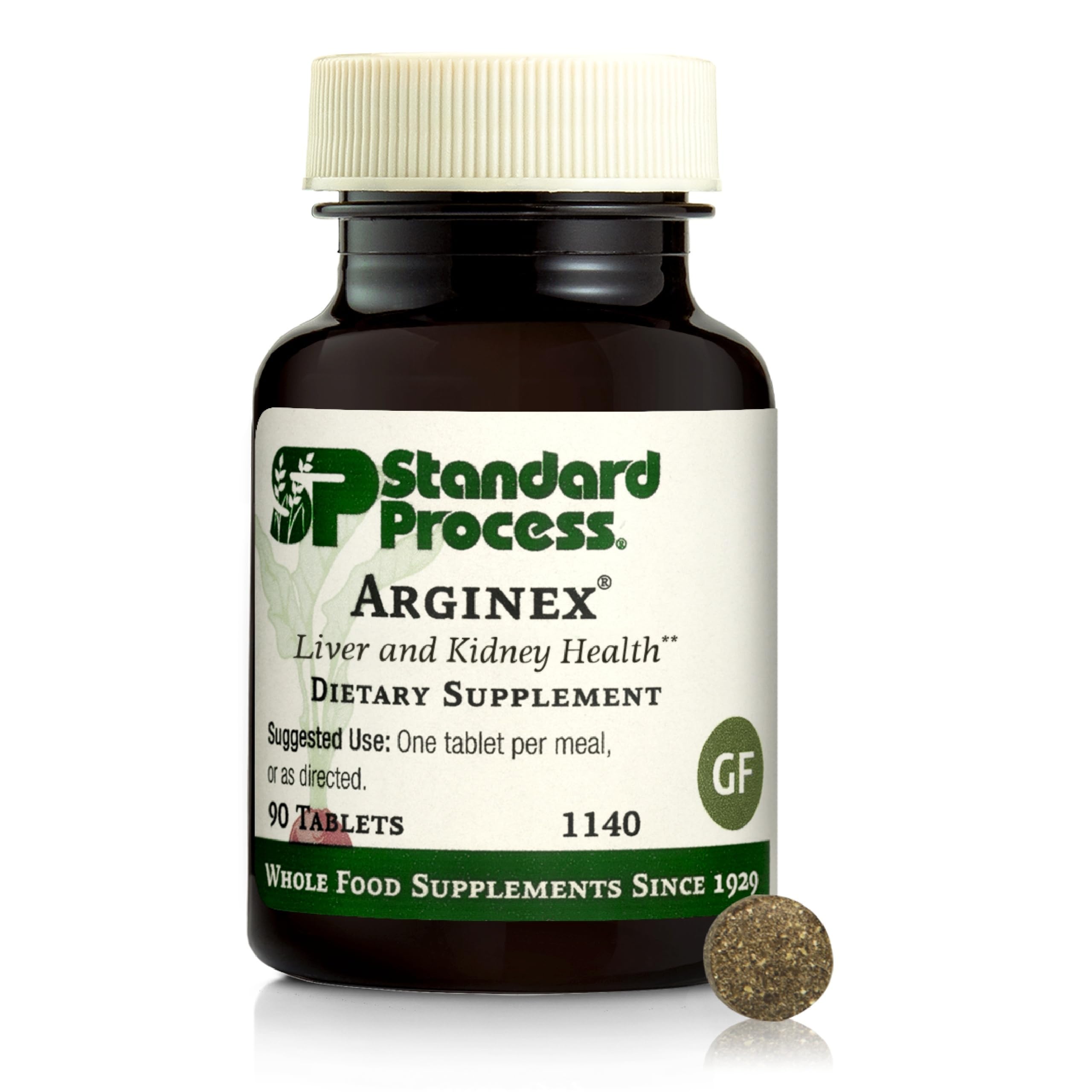 Standard Process Arginex bottle front signaling liver and kidney support possibilities