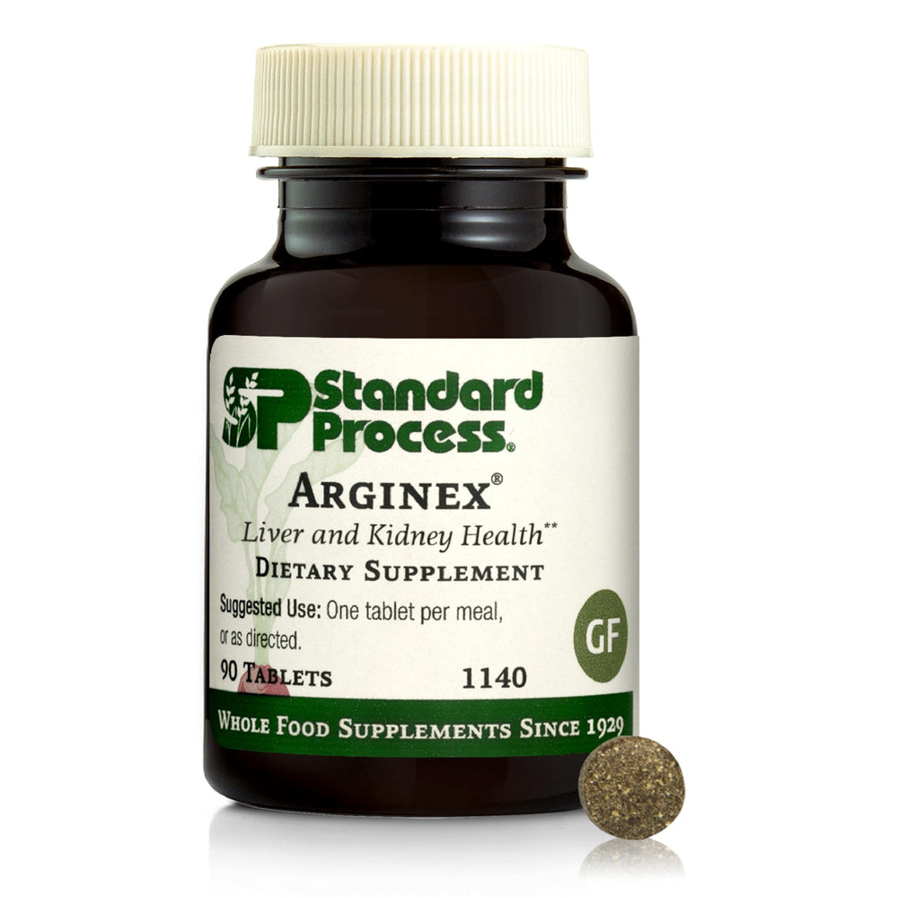 Standard Process Arginex bottle front signaling liver and kidney support possibilities