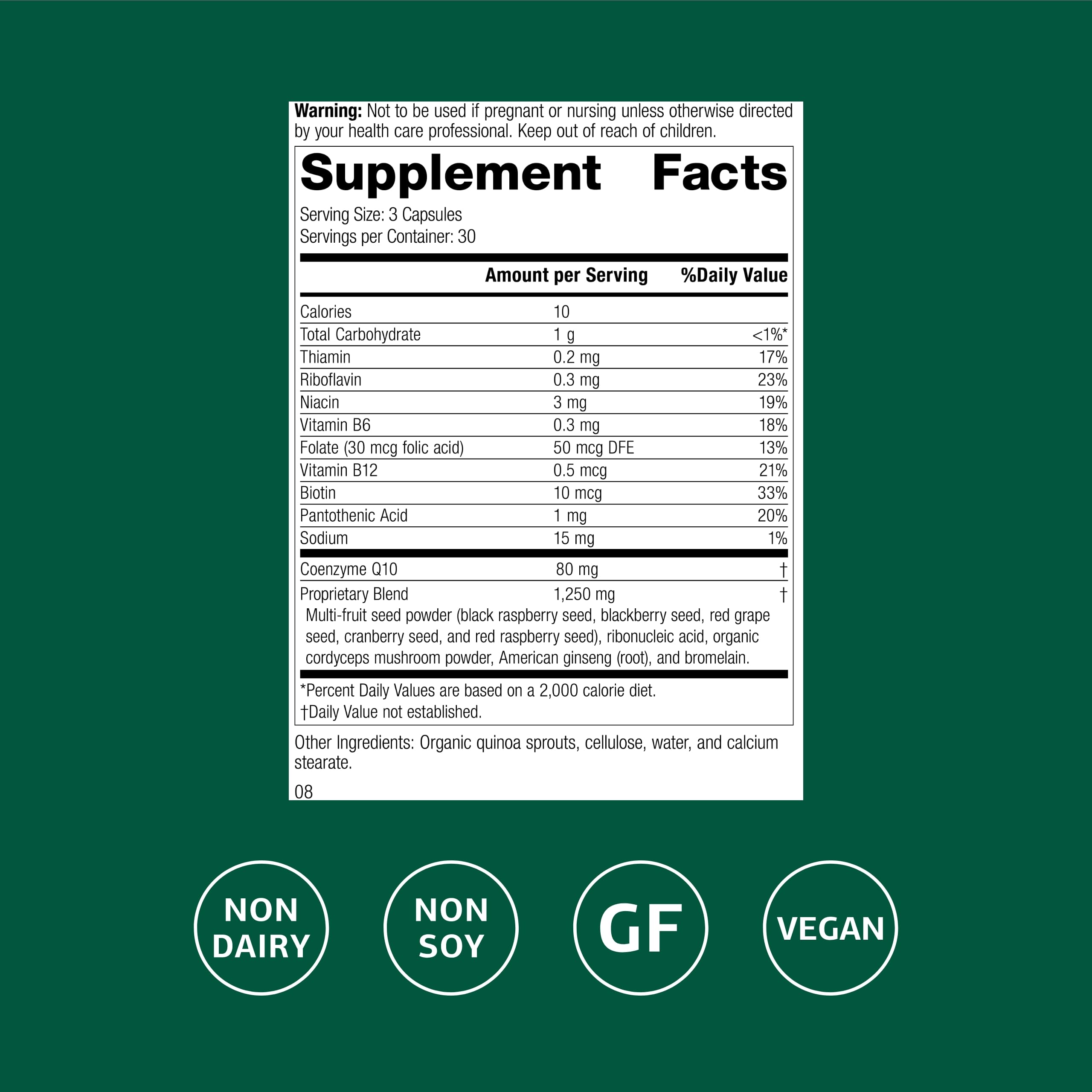 Standard Process B Vitality capsules shown, highlighting a B vitamin blend for daily wellness.